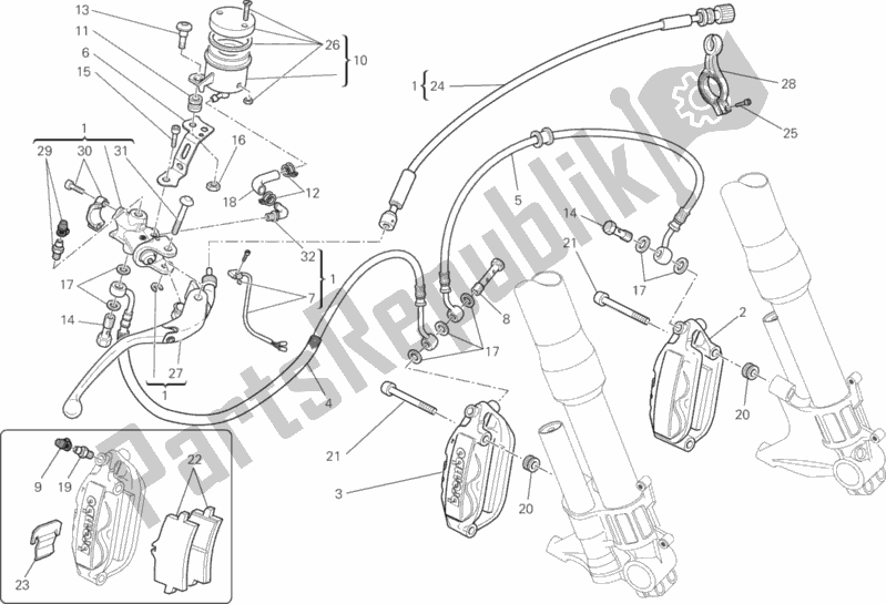 All parts for the Front Brake System of the Ducati Desmosedici RR 1000 2008